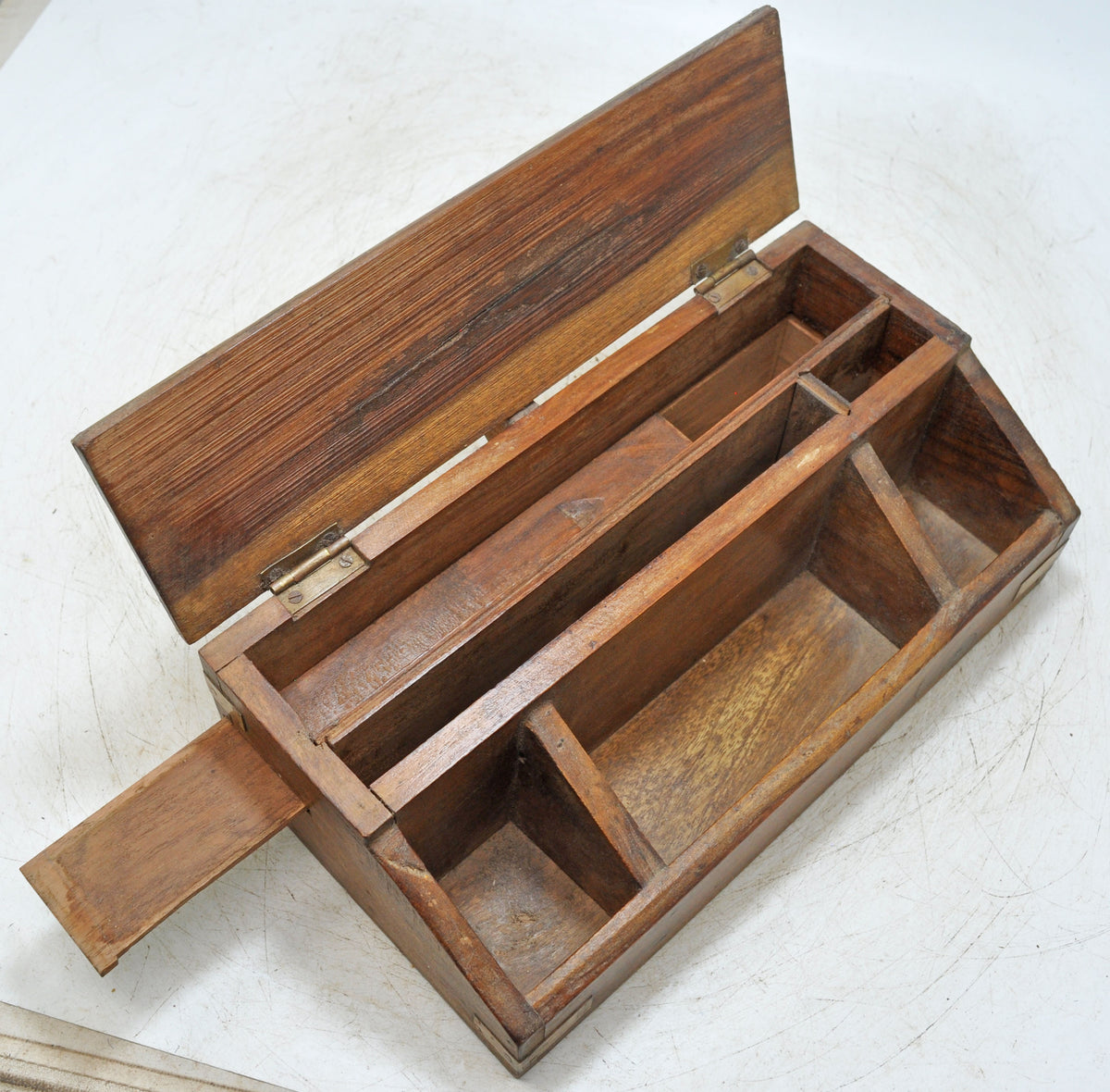 Vintage Wooden Pen Stationary Box Original Old Hand Crafted Brass Fitted