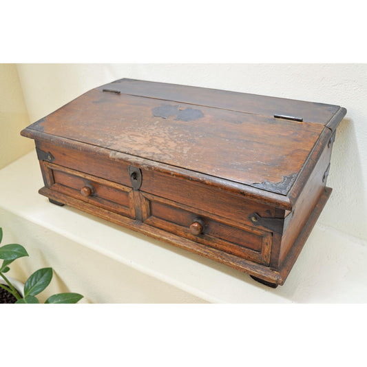 Vintage Wooden Pen Stationary Box Original Old Hand Crafted Metal Fitted