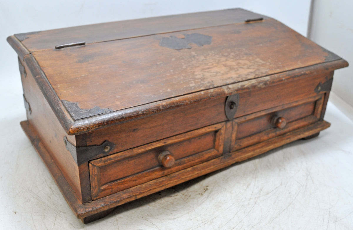 Vintage Wooden Pen Stationary Box Original Old Hand Crafted Metal Fitted
