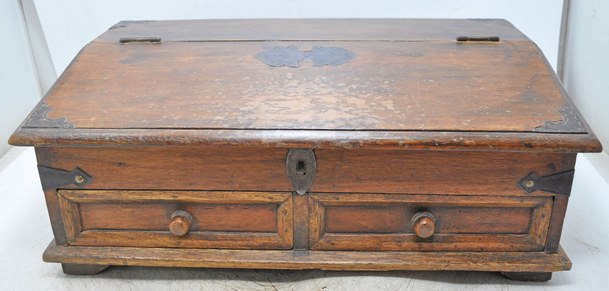 Vintage Wooden Pen Stationary Box Original Old Hand Crafted Metal Fitted