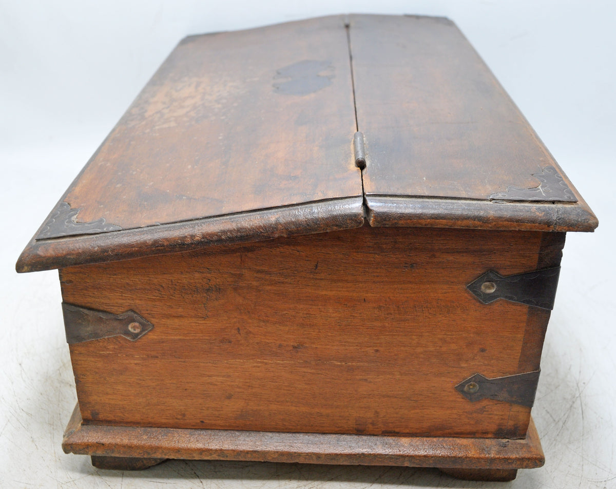 Vintage Wooden Pen Stationary Box Original Old Hand Crafted Metal Fitted