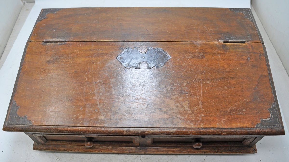 Vintage Wooden Pen Stationary Box Original Old Hand Crafted Metal Fitted