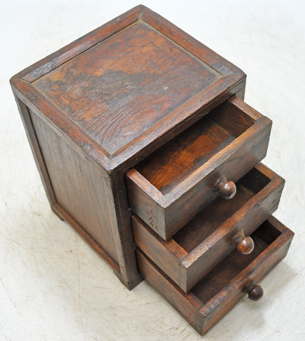 Vintage Wooden Small 3 Drawers Storage Box Original Old Hand Crafted