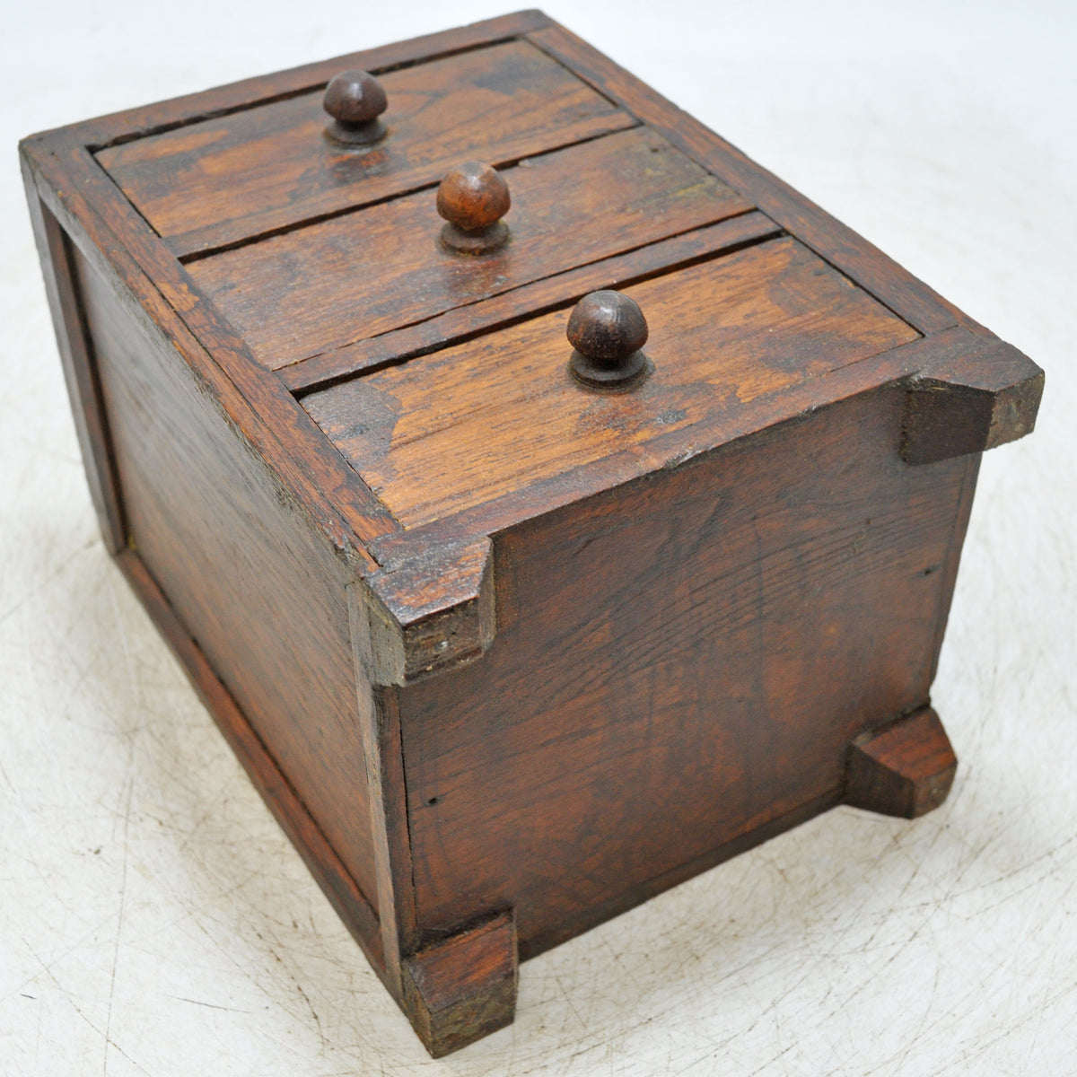 Vintage Wooden Small 3 Drawers Storage Box Original Old Hand Crafted