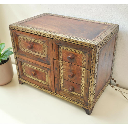 Vintage Wooden Mini Cabinet Storage Box Original Old Brass Fitted