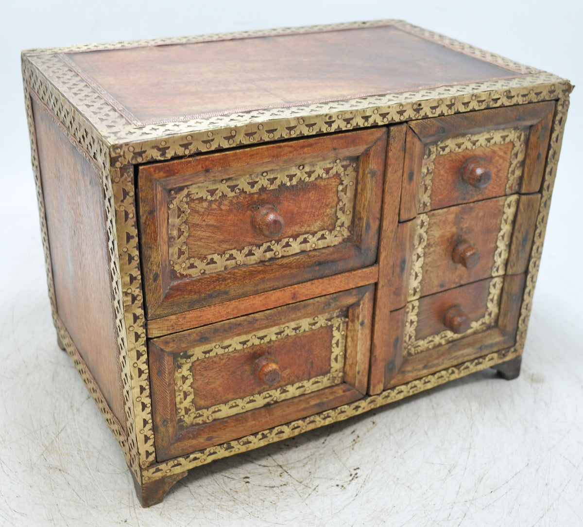 Vintage Wooden Mini Cabinet Storage Box Original Old Brass Fitted