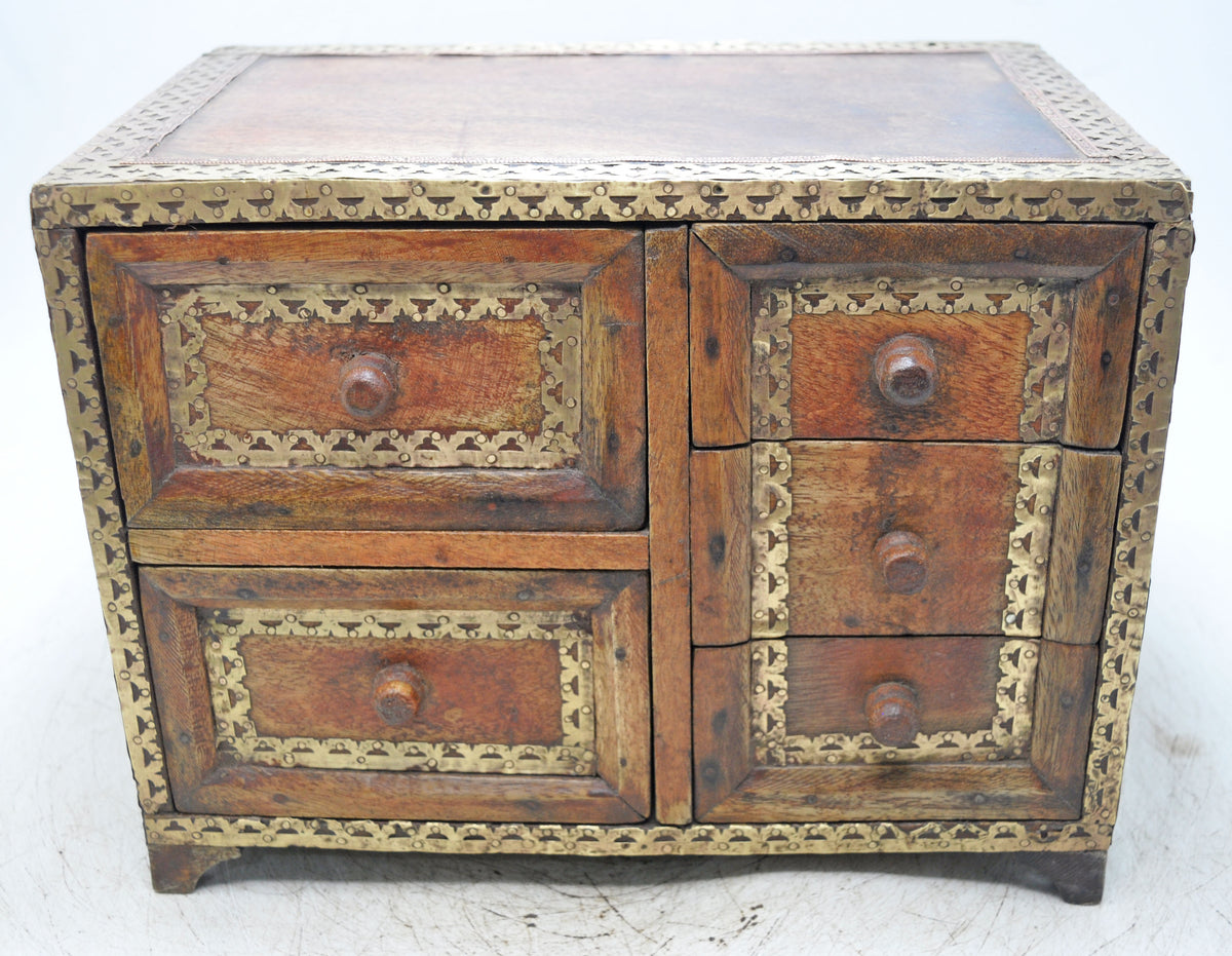 Vintage Wooden Mini Cabinet Storage Box Original Old Brass Fitted