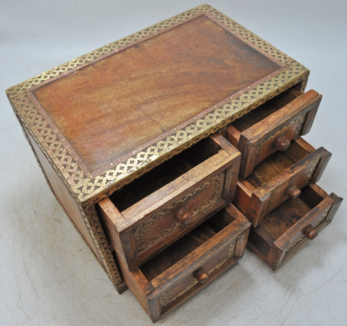 Vintage Wooden Mini Cabinet Storage Box Original Old Brass Fitted