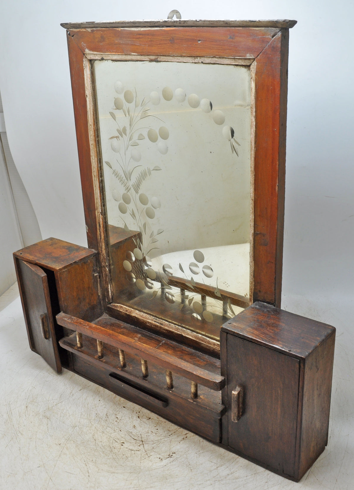 Antique Wooden Wall Décor Mirror Frame With Storage Original Old Fine Hand Crafted