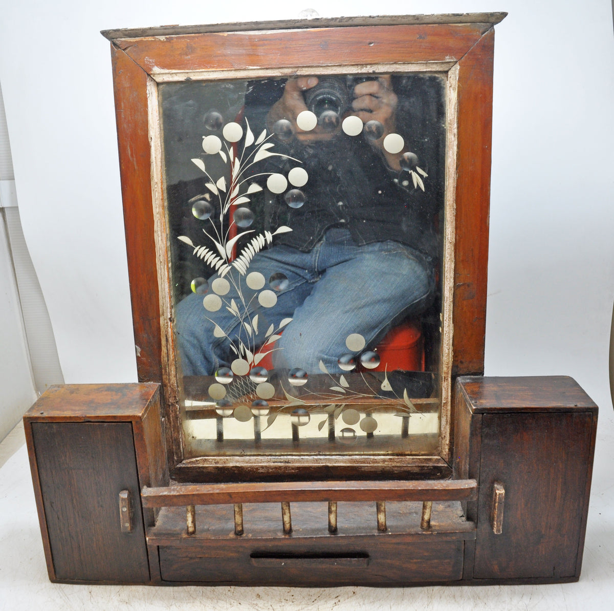Antique Wooden Wall Décor Mirror Frame With Storage Original Old Fine Hand Crafted