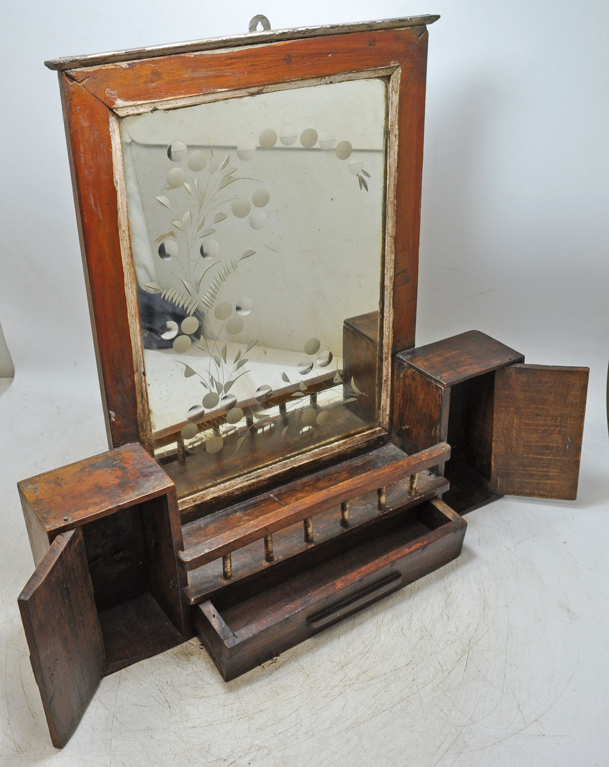 Antique Wooden Wall Décor Mirror Frame With Storage Original Old Fine Hand Crafted