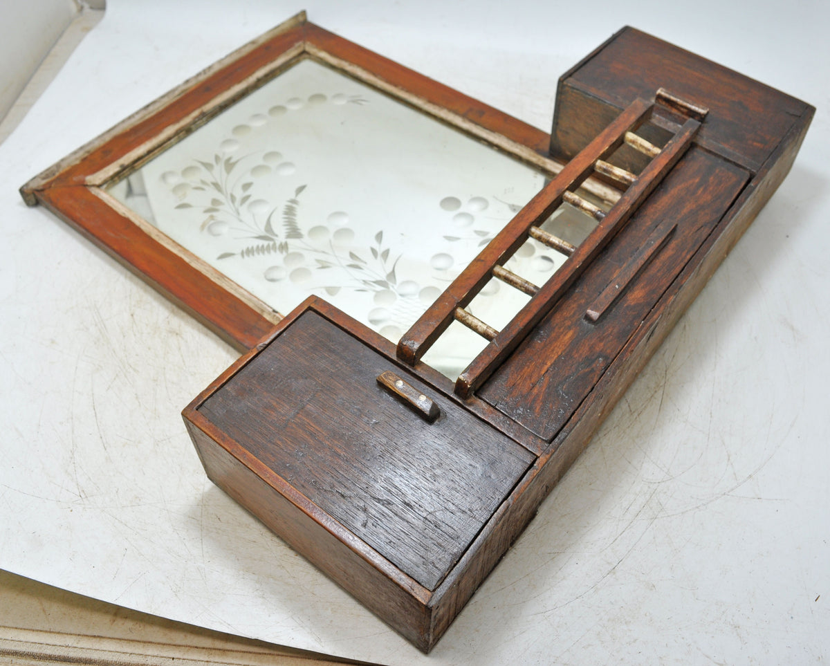 Antique Wooden Wall Décor Mirror Frame With Storage Original Old Fine Hand Crafted