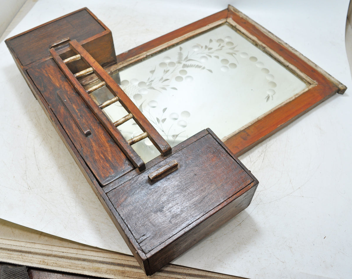 Antique Wooden Wall Décor Mirror Frame With Storage Original Old Fine Hand Crafted