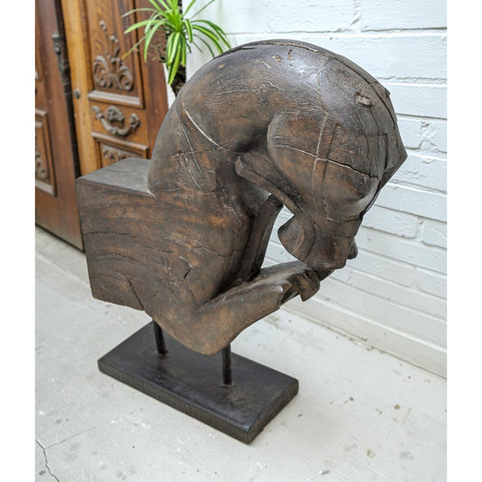 Antique Wooden Architectural Horse Head Bust Figurine Original Old Fine Hand Carved