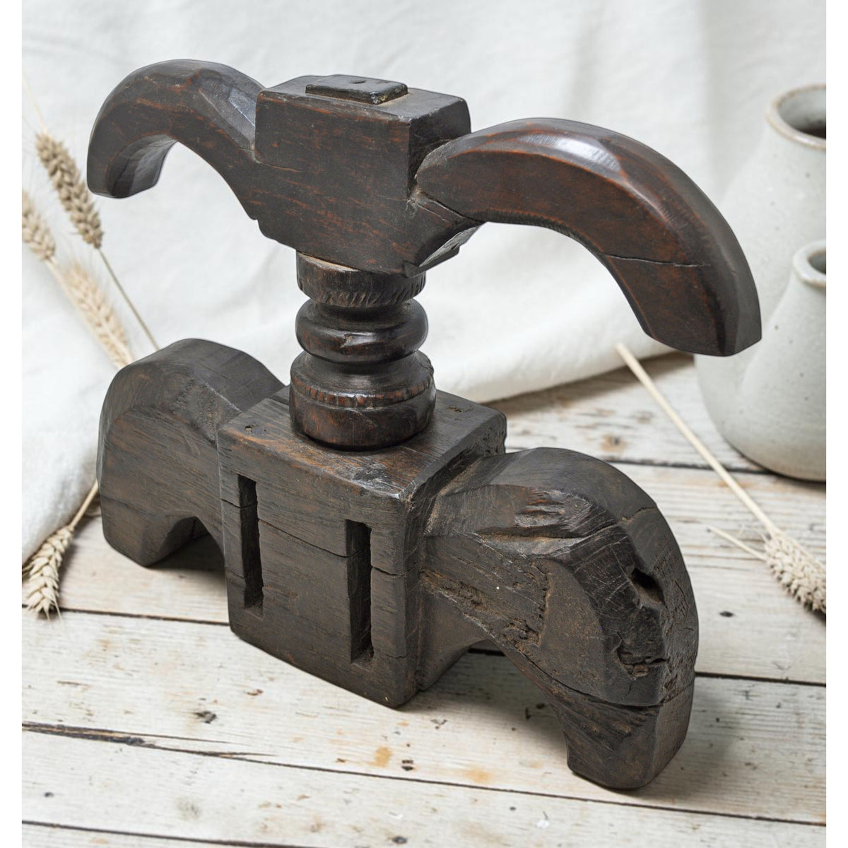 Antique Wooden Large Kitchenware Juicer Original Old Hand Carved