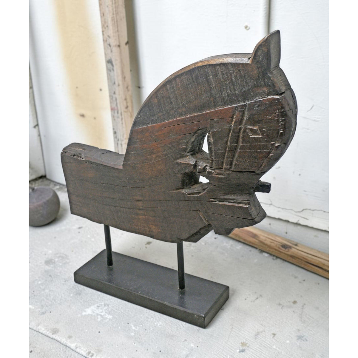 Antique Wooden Architectural Horse Head Bust Figurine Original Old Hand Carved