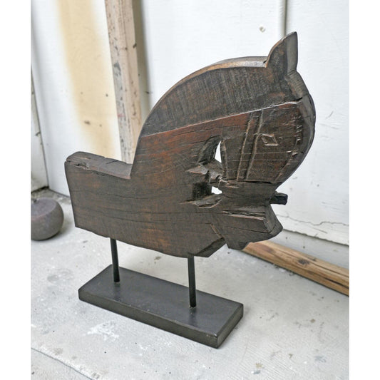 Antique Wooden Architectural Horse Head Bust Figurine Original Old Hand Carved