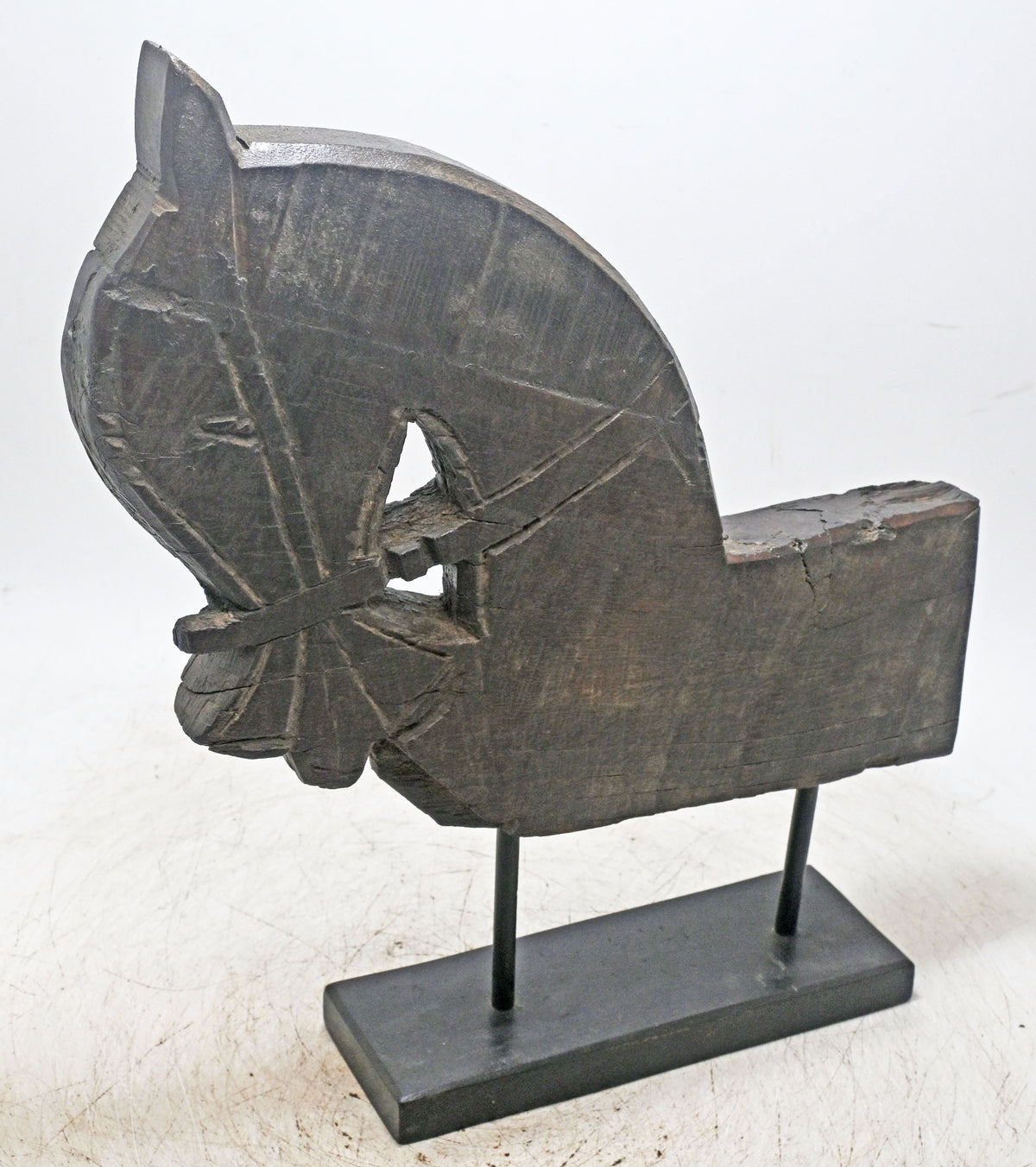 Antique Wooden Architectural Horse Head Bust Figurine Original Old Hand Carved