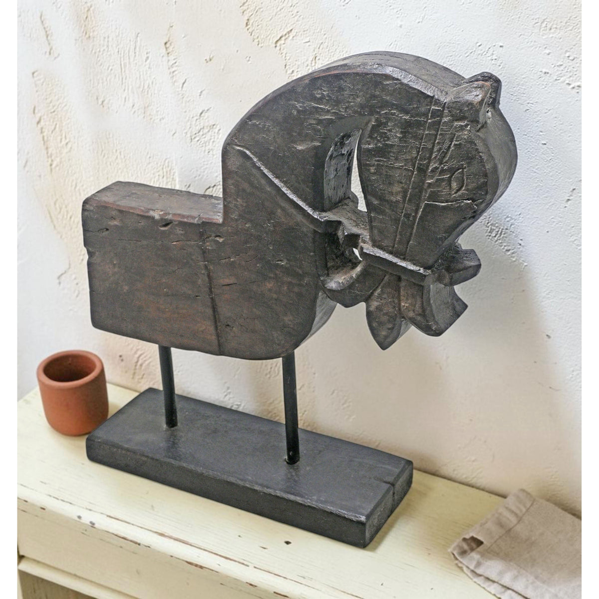 Antique Wooden Architectural Horse Head Bust Figurine Original Old Hand Carved