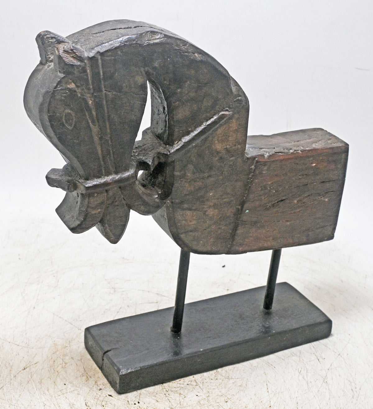Antique Wooden Architectural Horse Head Bust Figurine Original Old Hand Carved