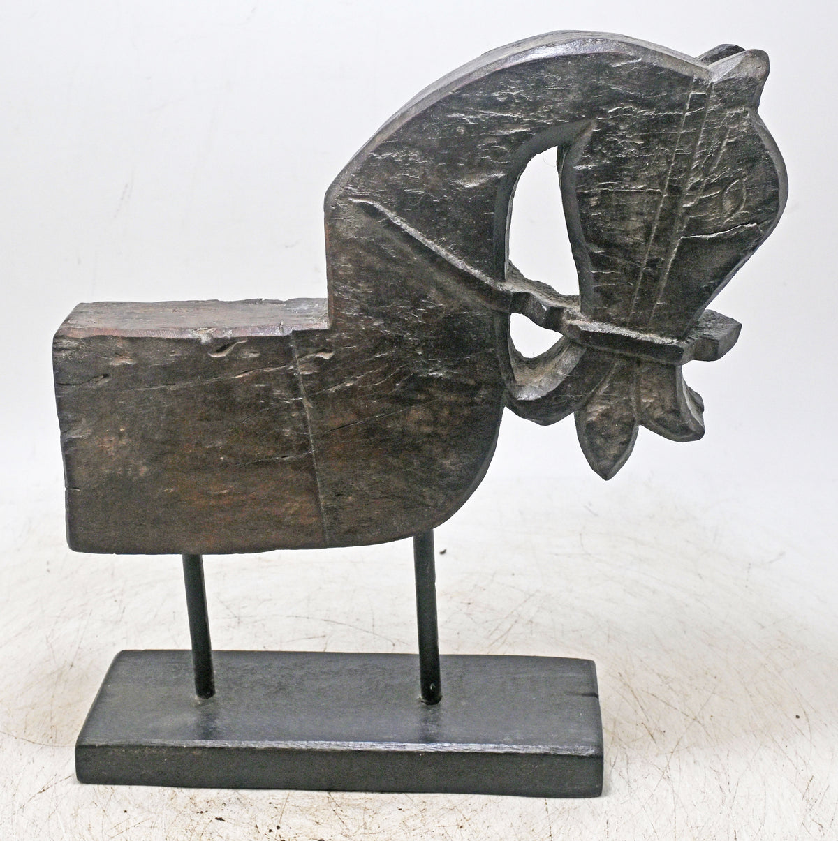 Antique Wooden Architectural Horse Head Bust Figurine Original Old Hand Carved
