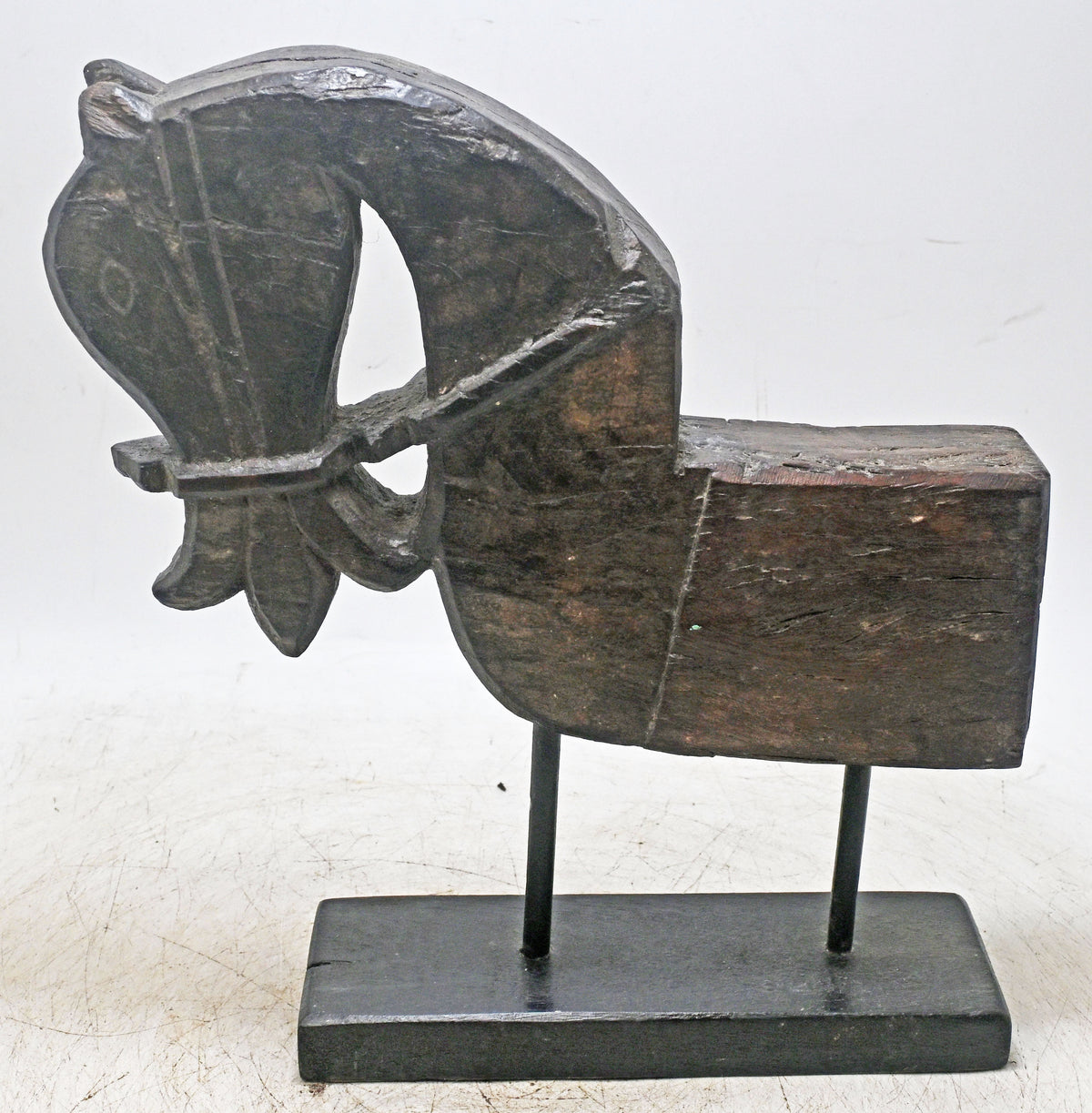 Antique Wooden Architectural Horse Head Bust Figurine Original Old Hand Carved