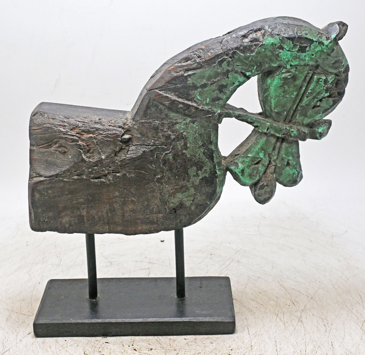 Antique Wooden Architectural Horse Head Bust Figurine Original Old Hand Carved