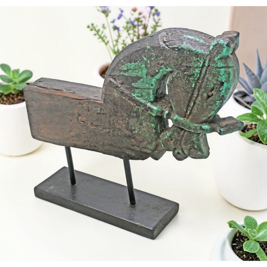 Antique Wooden Architectural Horse Head Bust Figurine Original Old Hand Carved
