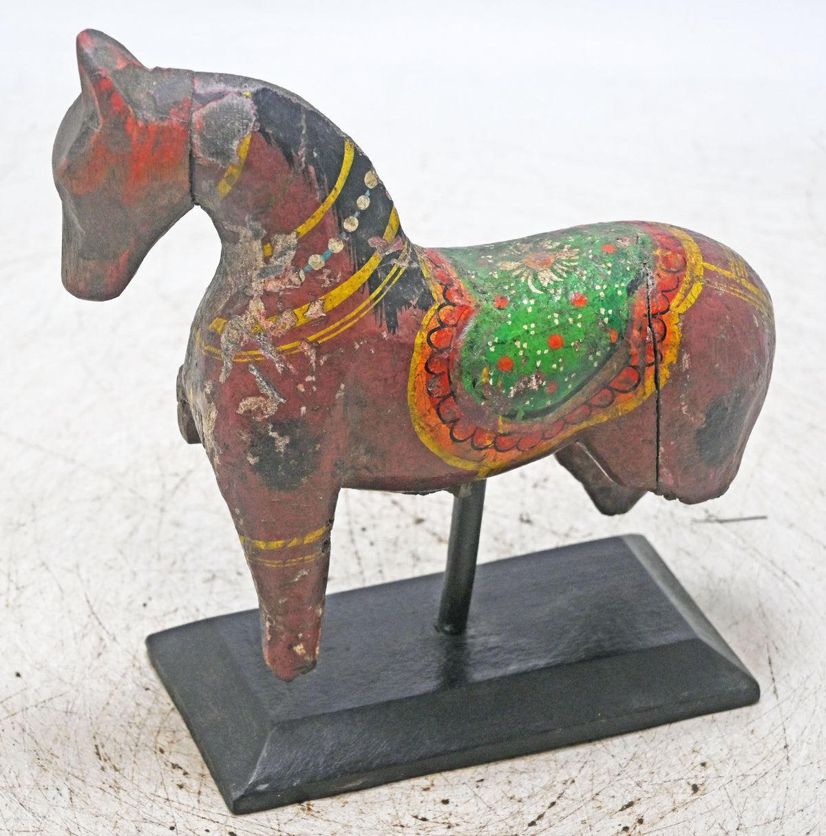 Antique Wooden Horse Figurine on Stand Original Old Hand Carved Painted