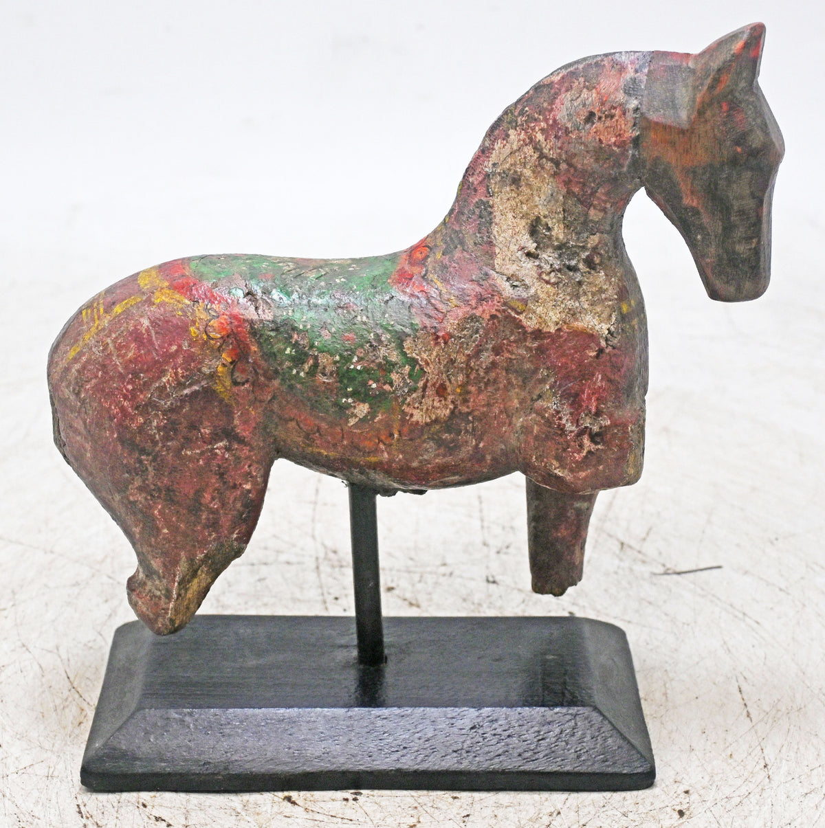 Antique Wooden Horse Figurine on Stand Original Old Hand Carved Painted