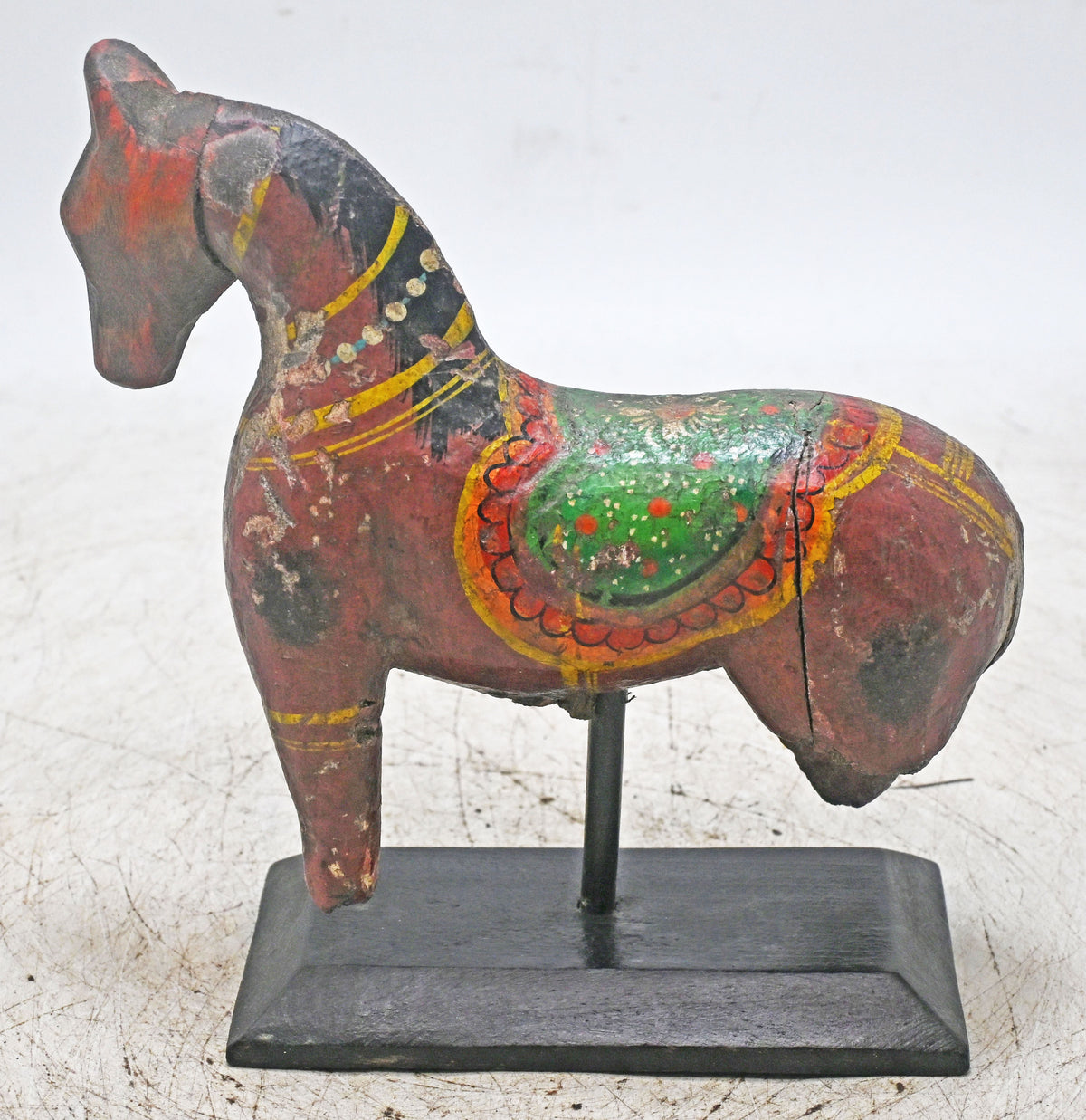 Antique Wooden Horse Figurine on Stand Original Old Hand Carved Painted