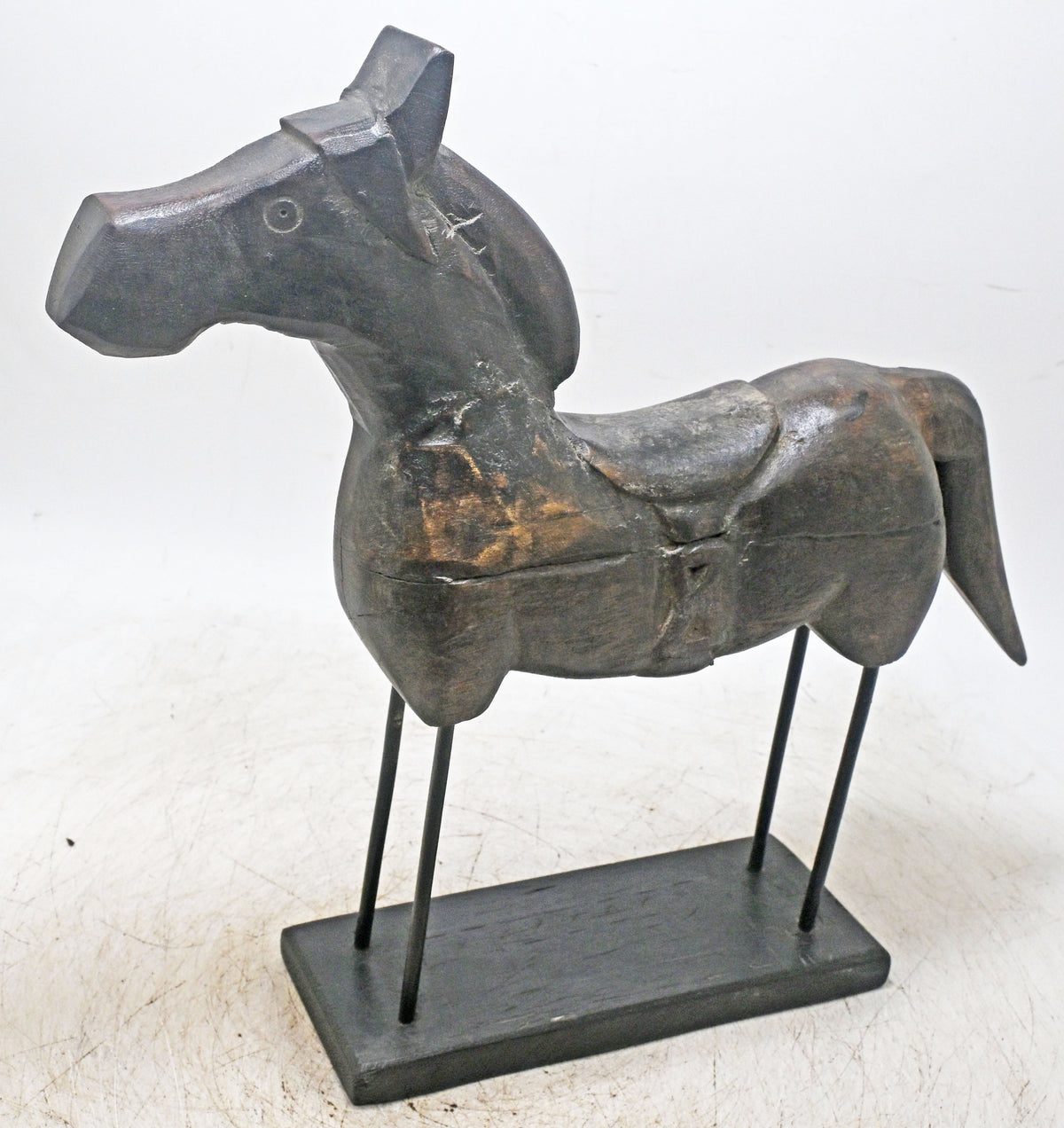 Vintage Wooden Horse Figurine on Stand Original Old Fine Hand Carved