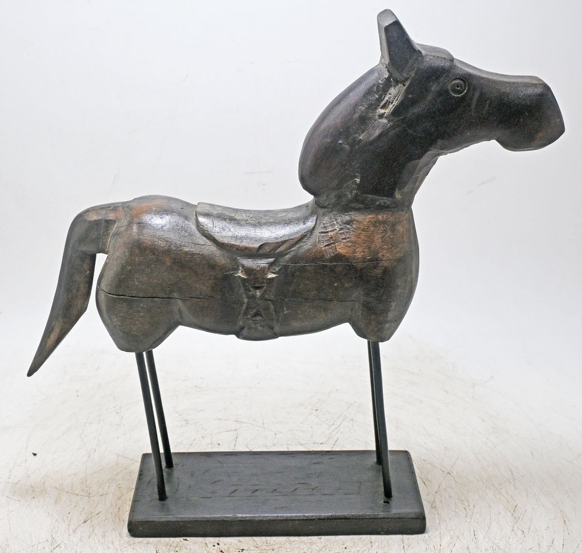 Vintage Wooden Horse Figurine on Stand Original Old Fine Hand Carved