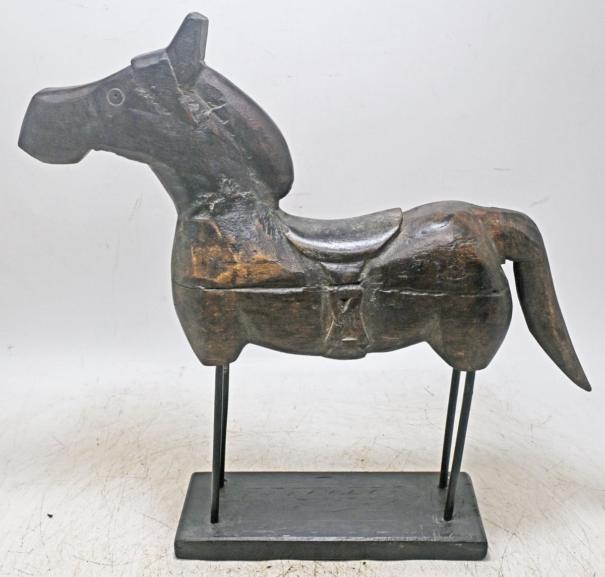 Vintage Wooden Horse Figurine on Stand Original Old Fine Hand Carved