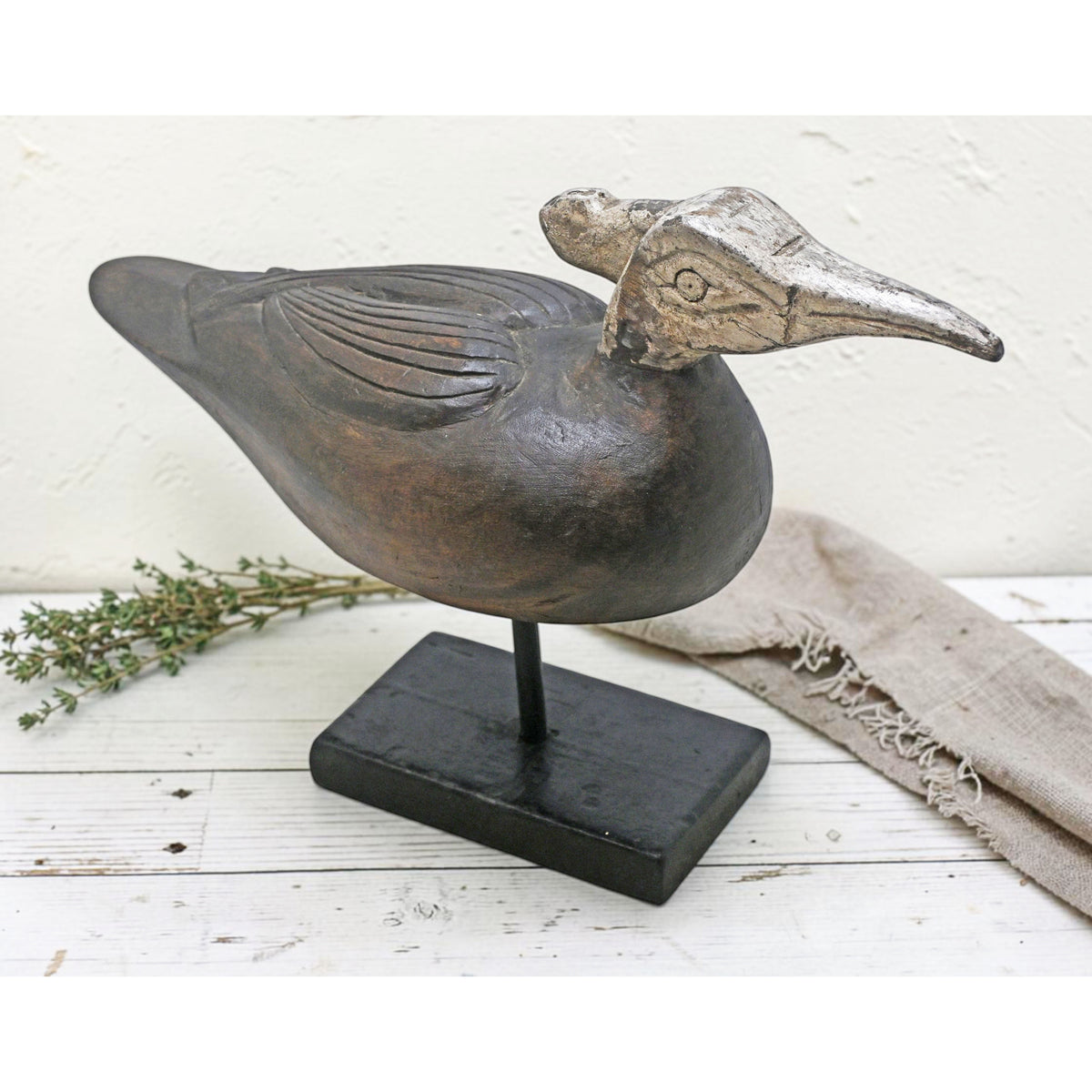 Vintage Wooden Duck Bird Figurine Original Old Hand Carved