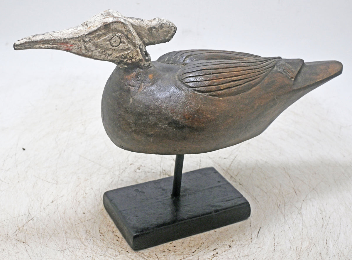 Vintage Wooden Duck Bird Figurine Original Old Hand Carved