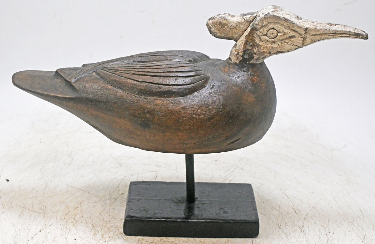 Vintage Wooden Duck Bird Figurine Original Old Hand Carved