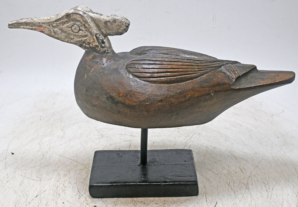Vintage Wooden Duck Bird Figurine Original Old Hand Carved