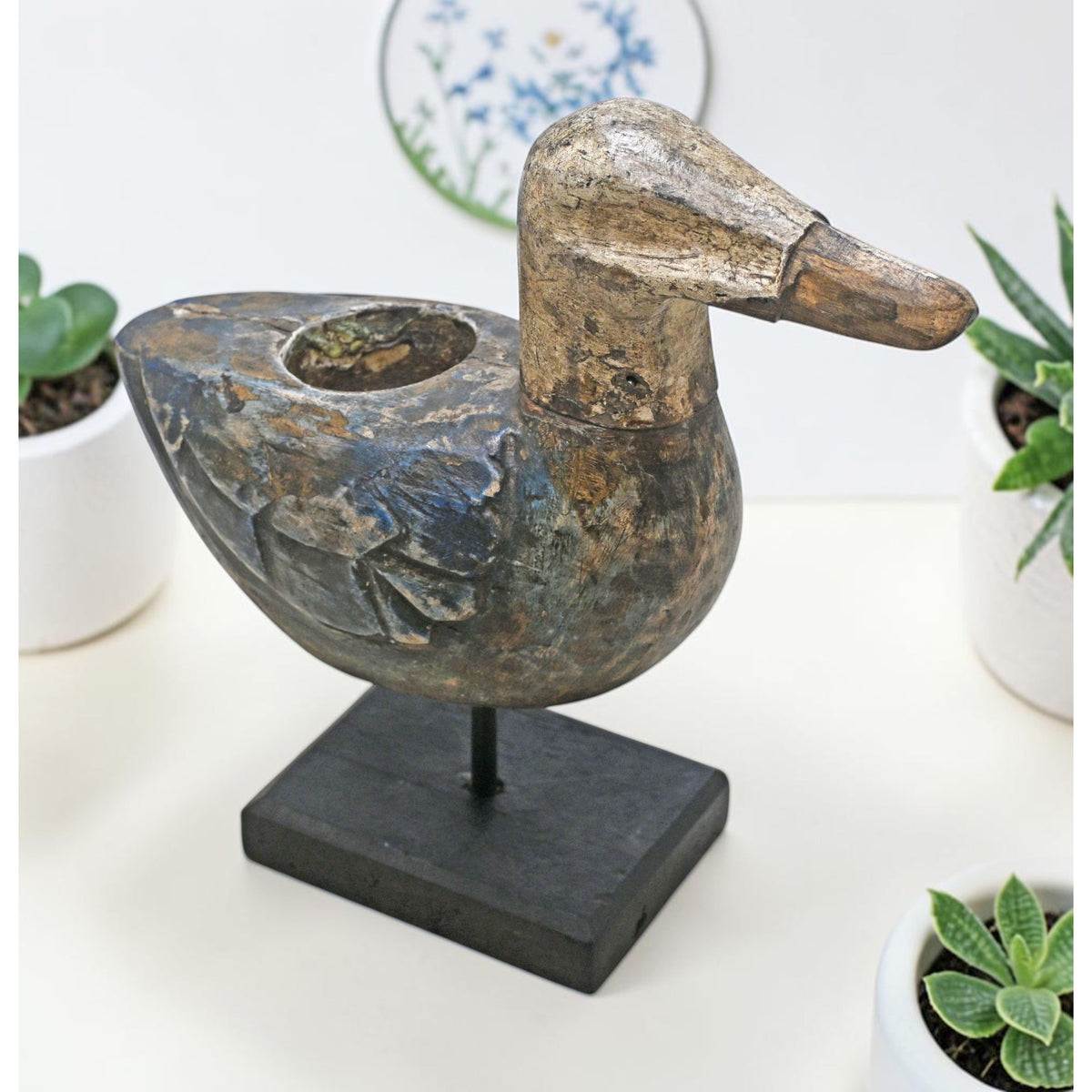 Vintage Wooden Duck Bird Figurine Original Old Hand Carved