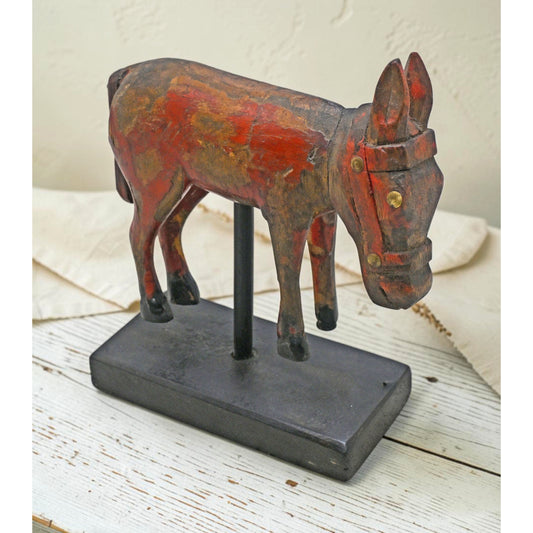 Vintage Wooden Horse Figurine on Stand Original Old Fine Hand Carved