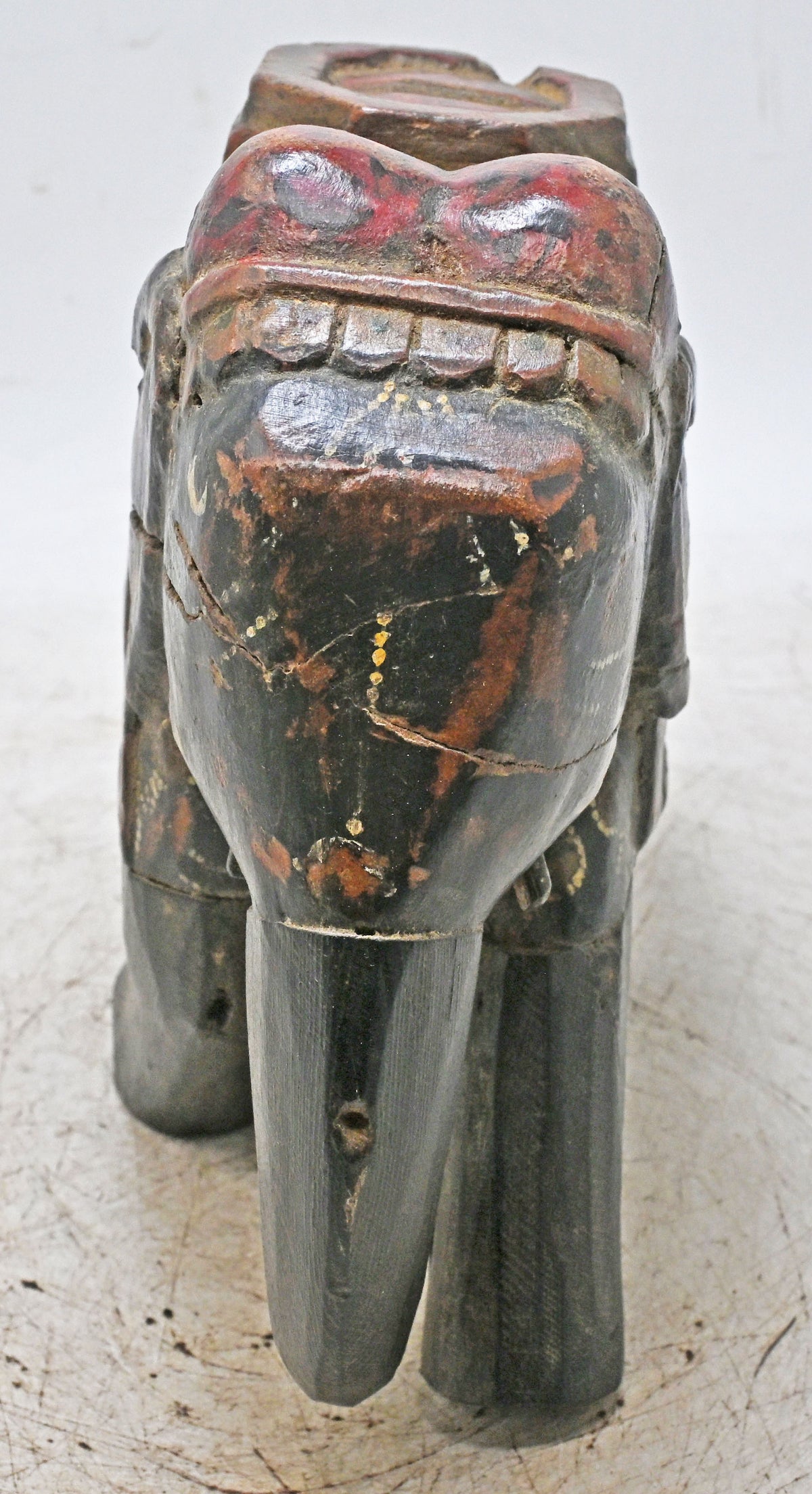 Vintage Wooden Elephant Figurine Original Old Hand Carved Fine Painted