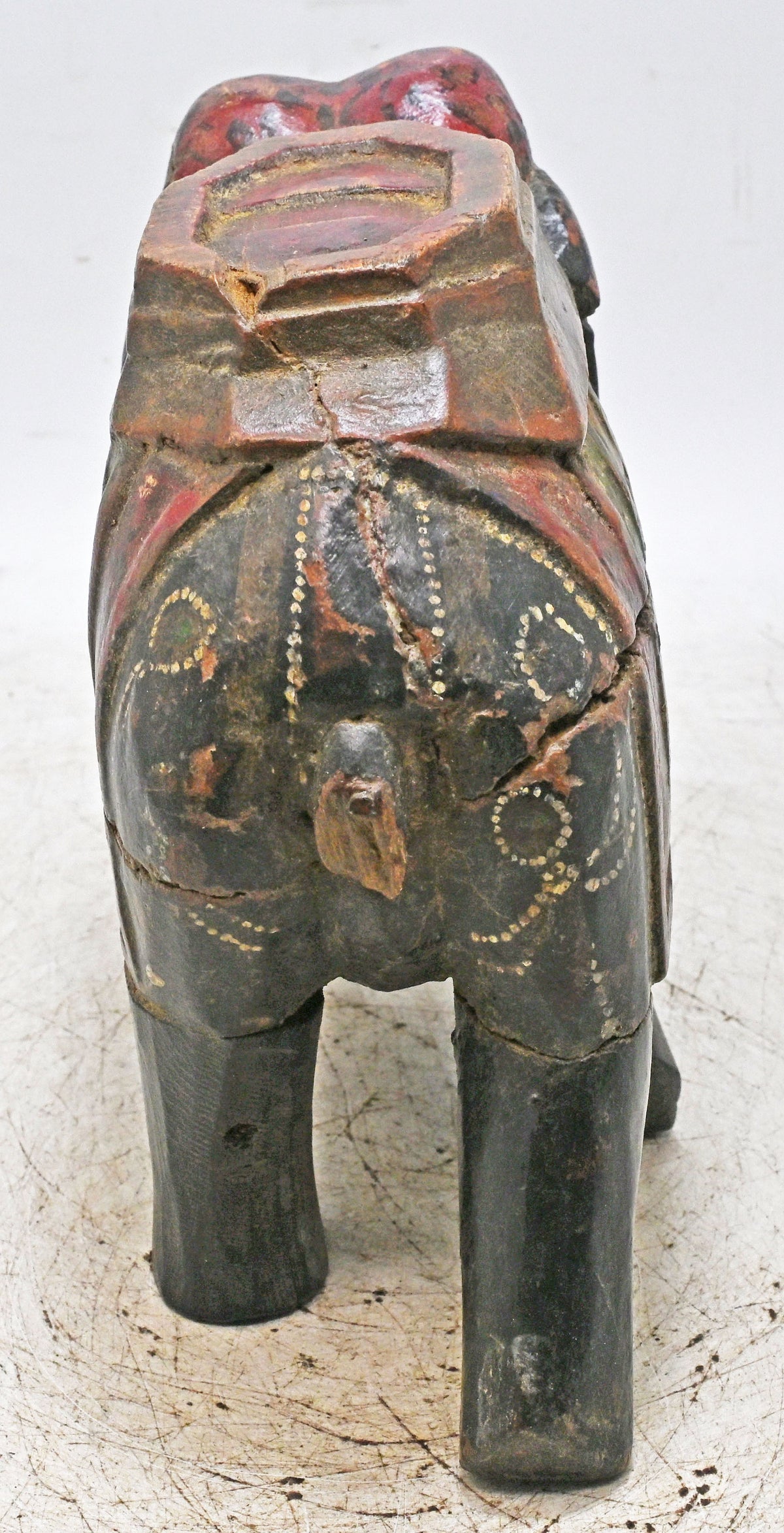 Vintage Wooden Elephant Figurine Original Old Hand Carved Fine Painted