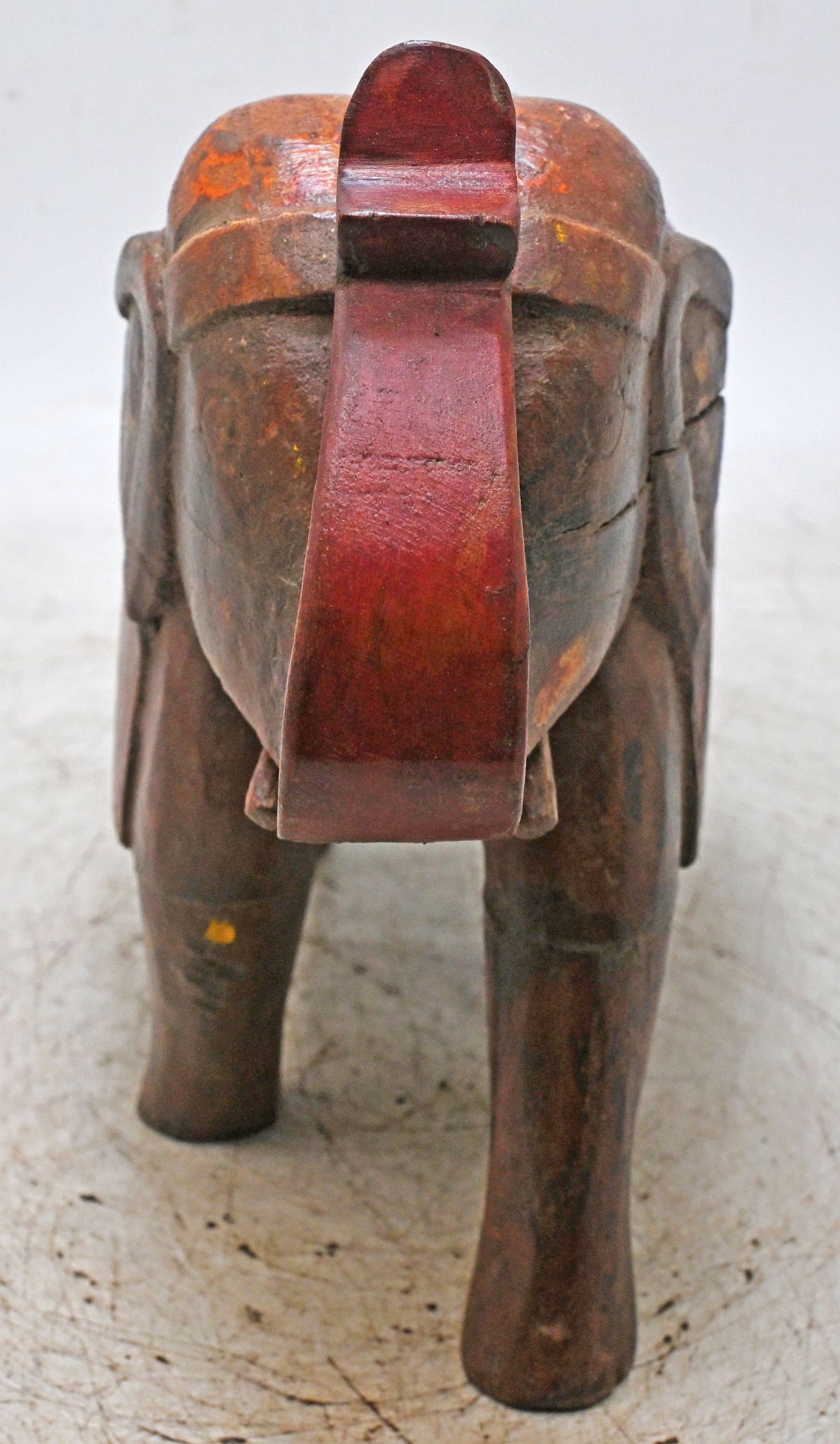 Vintage Wooden Elephant Figurine Original Old Hand Carved Fine Painted