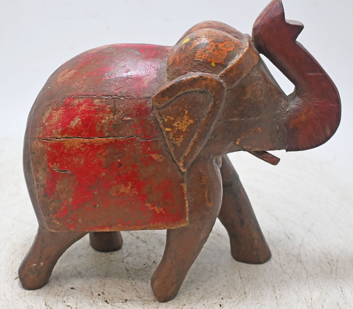 Vintage Wooden Elephant Figurine Original Old Hand Carved Fine Painted