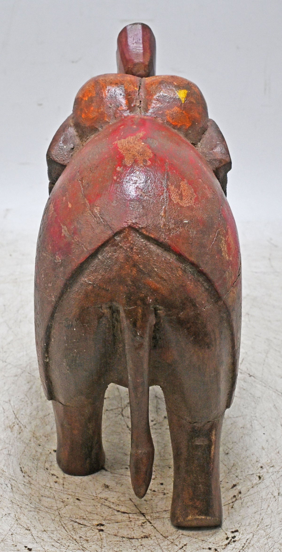 Vintage Wooden Elephant Figurine Original Old Hand Carved Fine Painted