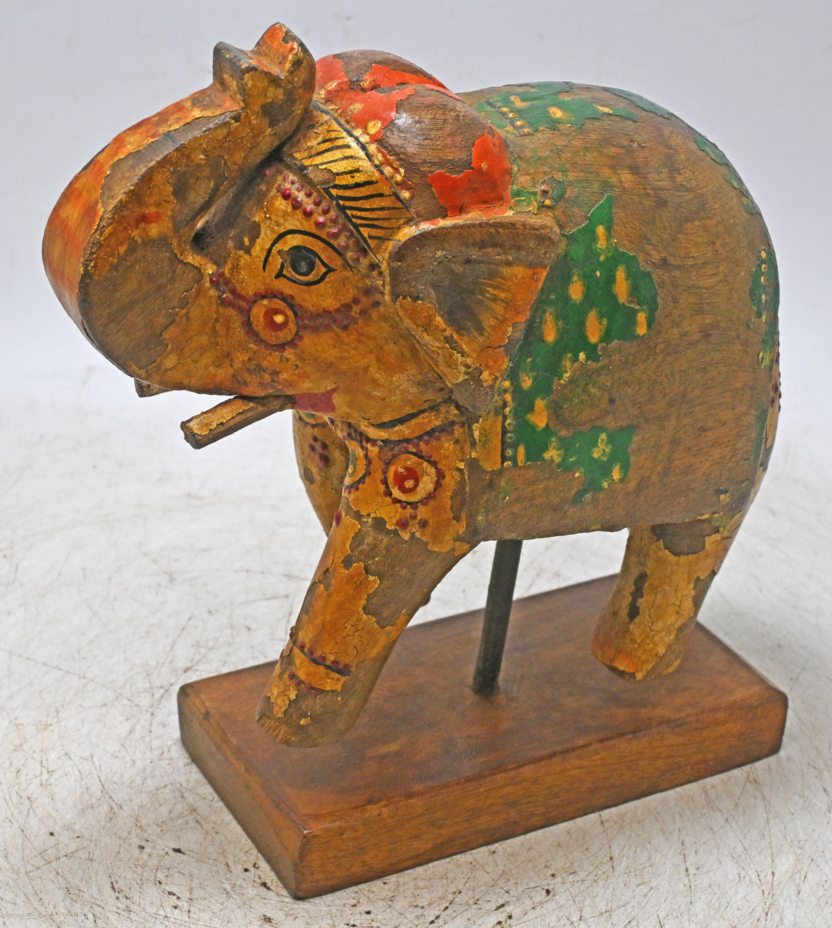 Vintage Wooden Elephant Figurine Original Old Hand Carved Fine Painted