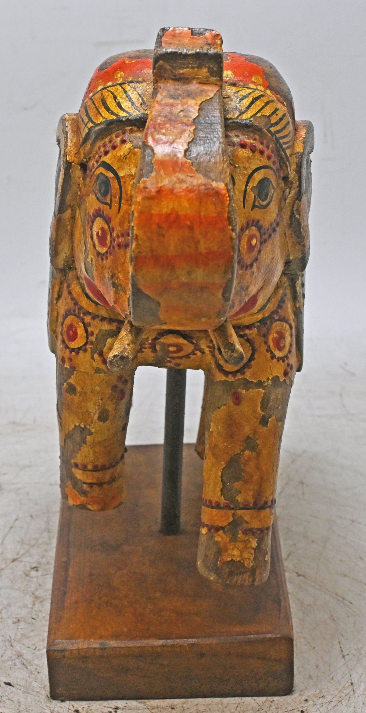 Vintage Wooden Elephant Figurine Original Old Hand Carved Fine Painted