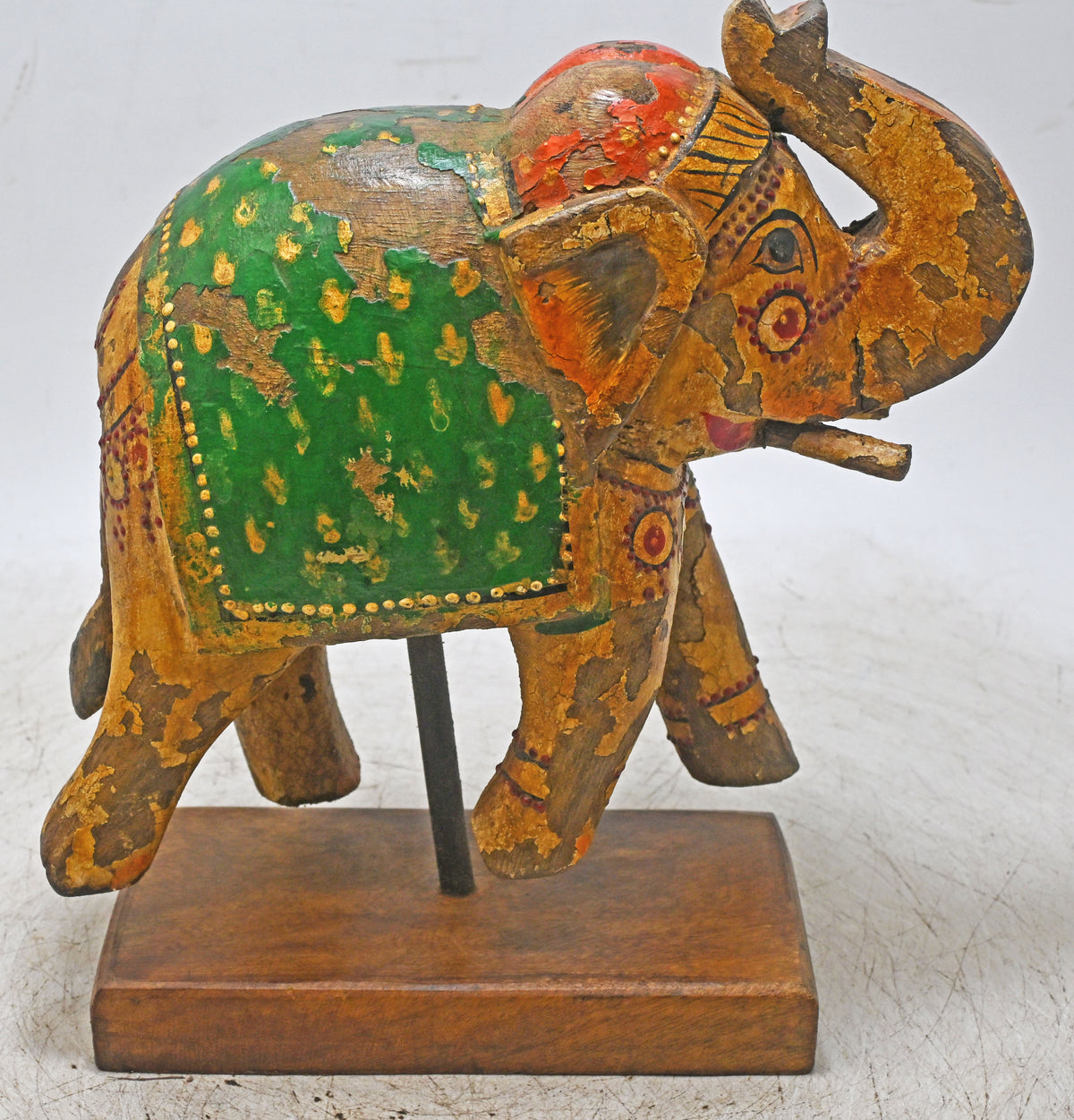 Vintage Wooden Elephant Figurine Original Old Hand Carved Fine Painted