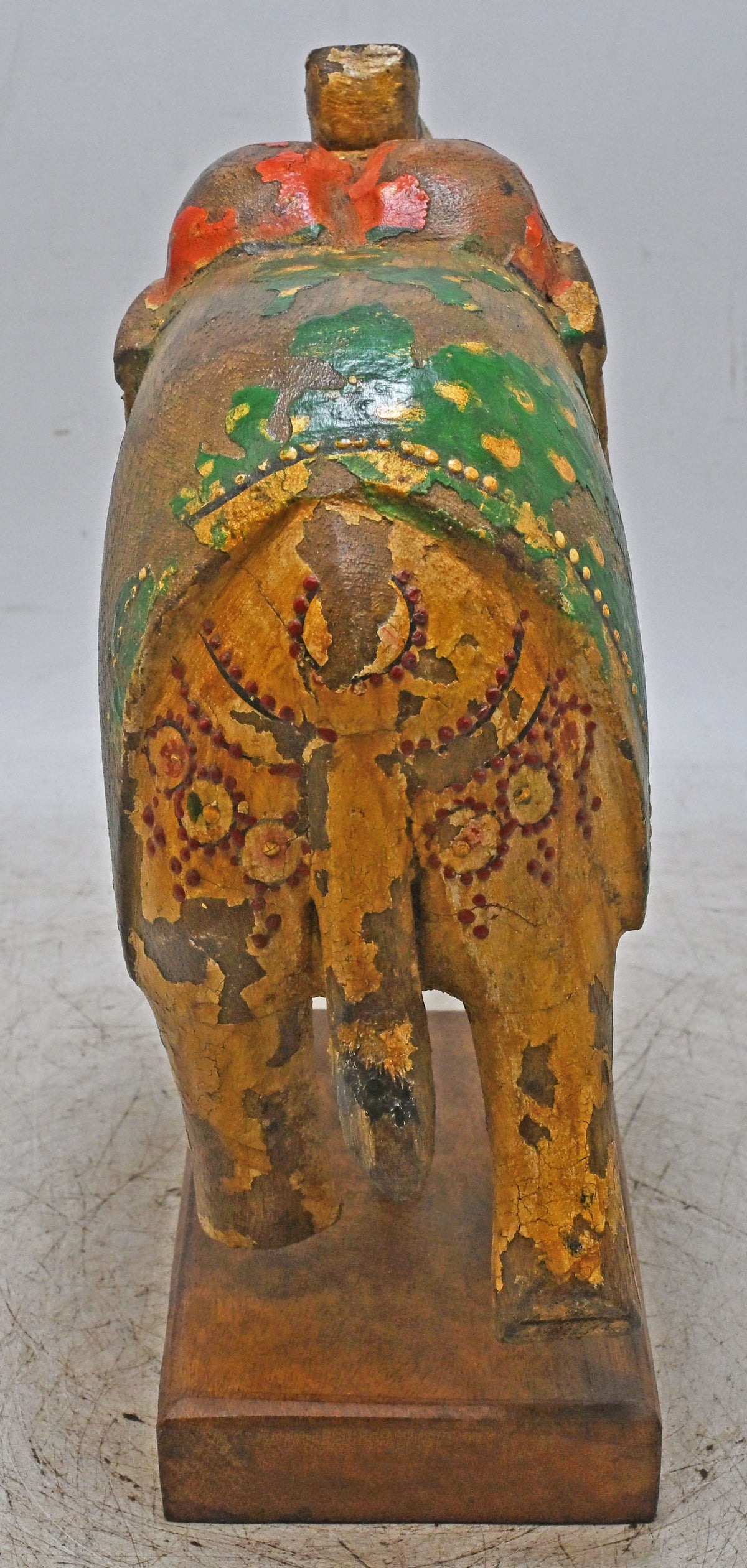 Vintage Wooden Elephant Figurine Original Old Hand Carved Fine Painted