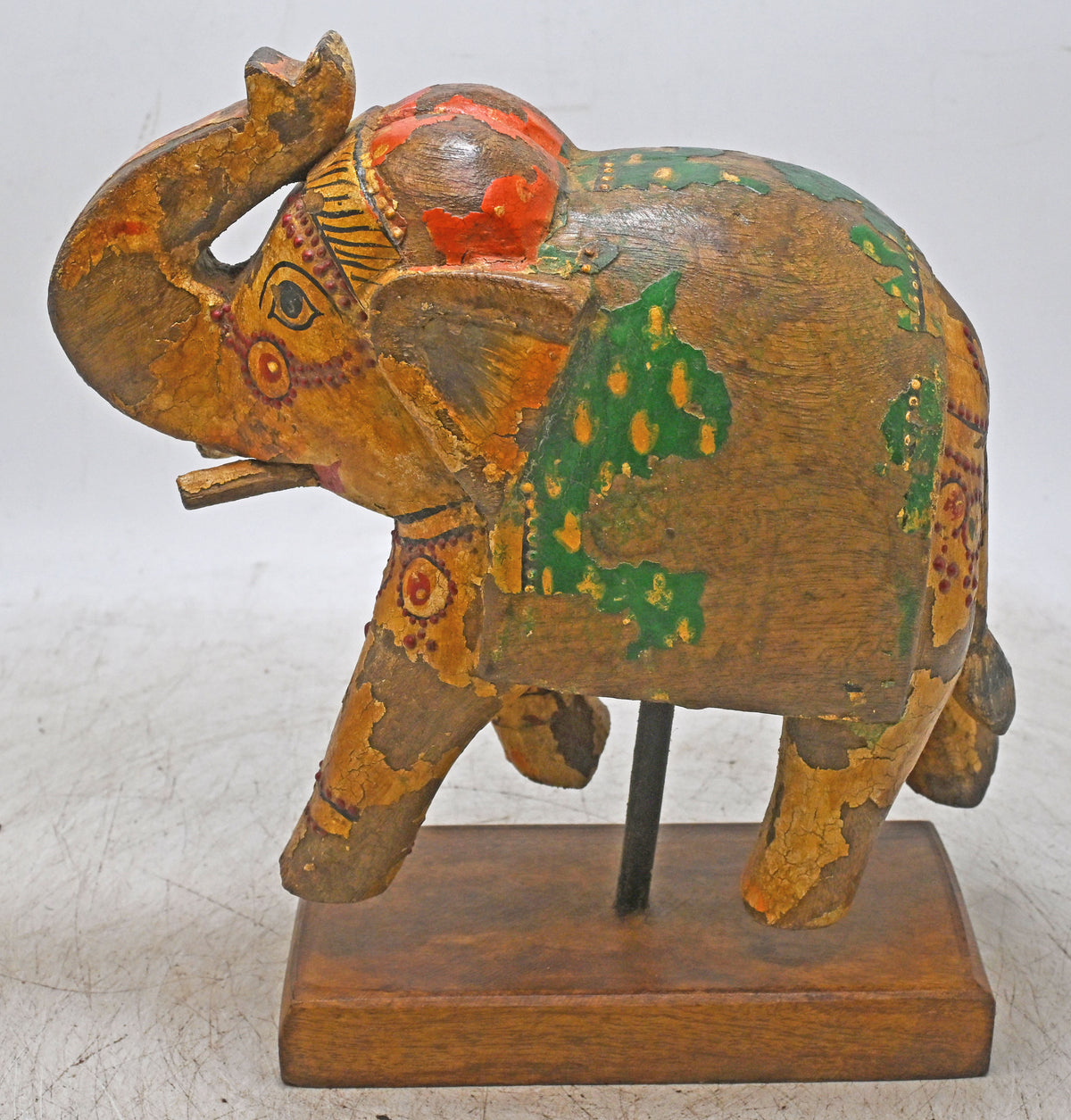 Vintage Wooden Elephant Figurine Original Old Hand Carved Fine Painted